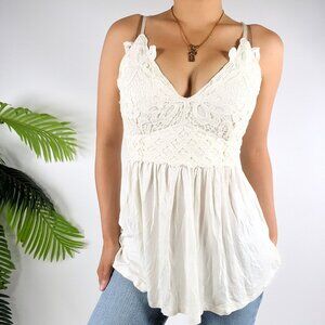 White Lace Womens Small Strappy Padded Babydoll Top Coquette Boho Cottagecore